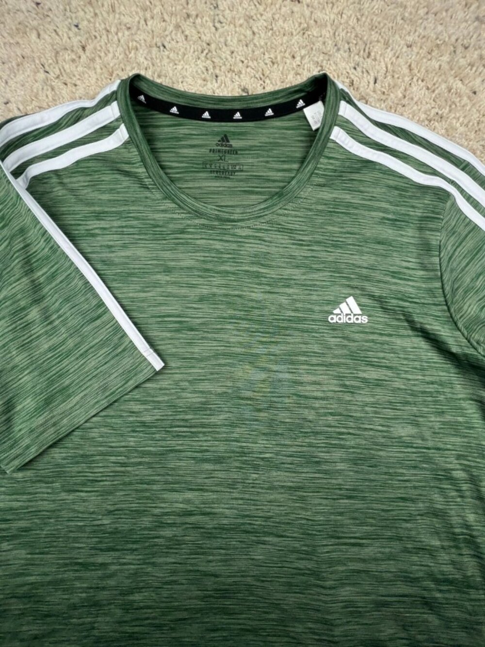 adidas PRIMEGREEN Green Crew Neck White stripes Short Sleeve T-Shirt Men's XL